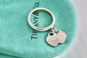 Return To Tiffany & Co. Silver Mini Double Heart Ring Size 6