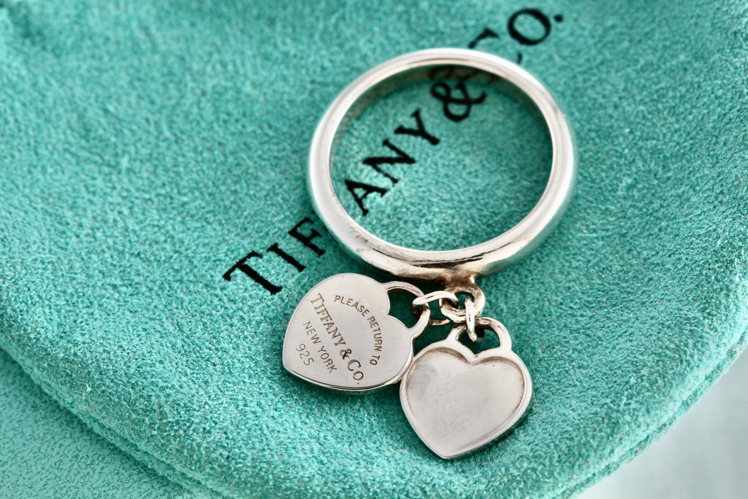 Return To Tiffany & Co. Silver Mini Double Heart Ring Size 6
