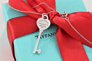 Return To Tiffany & Co. Silver Heart Key Pendant 16" Necklace