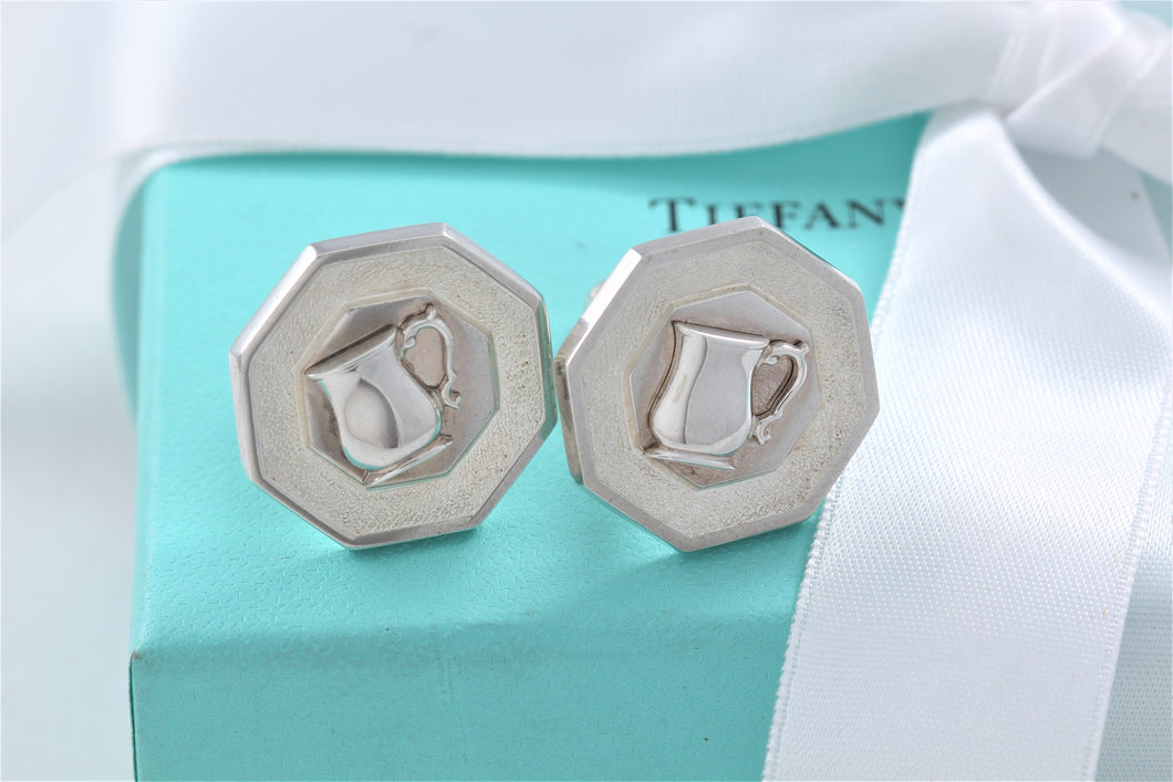 Tiffany & Co. Mens Silver  ''Maker of Excellence'' Octagon Cup Cufflinks
