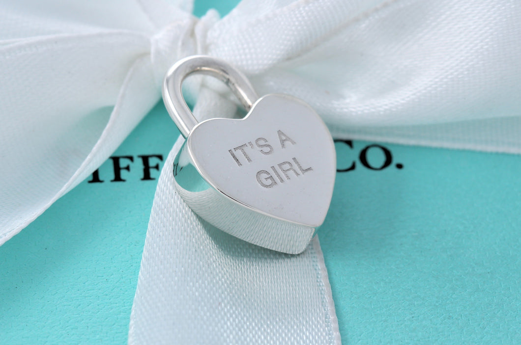 Tiffany & Co. Silver ''Its A Girl'' Heart Padlock Pendant