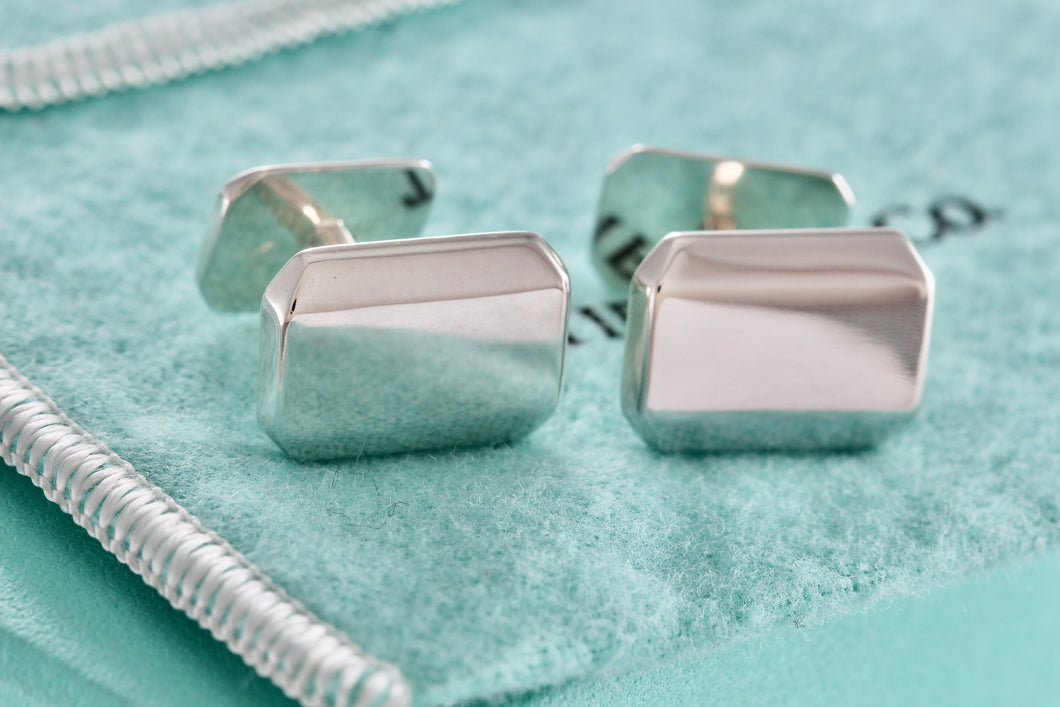 Tiffany & Co. Mens Silver Vintage Rectangle Cufflinks