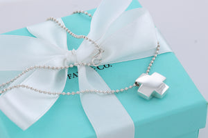 Tiffany & Co. Silver Puffy Cross Beaded Chain Necklace