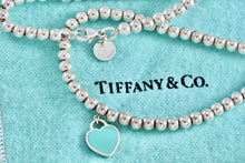Load image into Gallery viewer, Return To Tiffany &amp; Co. Silver Blue Enamel Heart Charm Mini Ball Beaded Necklace
