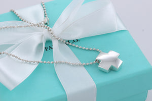 Tiffany & Co. Silver Puffy Cross Beaded Chain Necklace