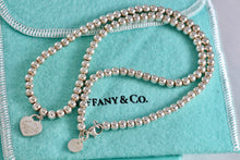 Load image into Gallery viewer, Return To Tiffany &amp; Co. Silver Blue Enamel Heart Charm Mini Ball Beaded Necklace
