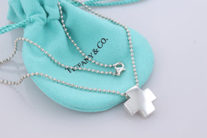 Tiffany & Co. Silver Puffy Cross Beaded Chain Necklace