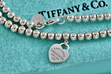 Load image into Gallery viewer, Return To Tiffany &amp; Co. Silver Blue Enamel Heart Charm Mini Ball Beaded Necklace
