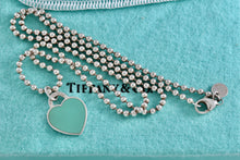 Load image into Gallery viewer, Return To Tiffany &amp; Co. Silver Small Blue Enamel Heart Charm Beaded Chain Necklace
