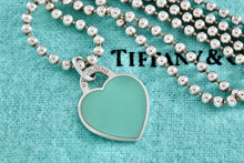 Load image into Gallery viewer, Return To Tiffany &amp; Co. Silver Small Blue Enamel Heart Charm Beaded Chain Necklace

