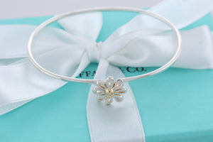 Tiffany & Co. Paloma Picasso Gold & Silver Daisy Flower Hook Bangle Bracelet
