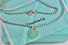 Load image into Gallery viewer, Return To Tiffany &amp; Co. Silver Small Blue Enamel Heart Charm Beaded Chain Necklace
