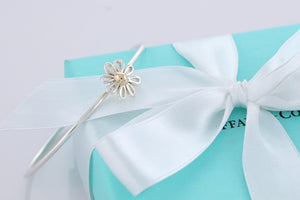 Tiffany & Co. Paloma Picasso Gold & Silver Daisy Flower Hook Bangle Bracelet