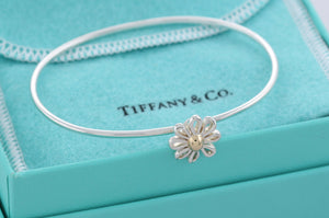 Tiffany & Co. Paloma Picasso Gold & Silver Daisy Flower Hook Bangle Bracelet