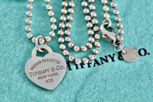 Load image into Gallery viewer, Return To Tiffany &amp; Co. Silver Small Blue Enamel Heart Charm Beaded Chain Necklace

