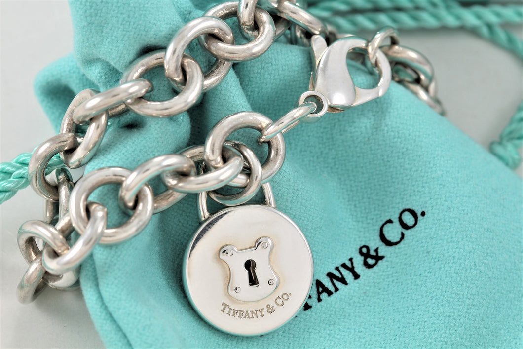 Tiffany & Co. Silver Circle Keyhole Padlock Pendant Bracelet