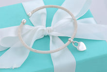 Load image into Gallery viewer, Return To Tiffany &amp; Co. Silver Dangling Heart Charm Mesh Cuff Bracelet
