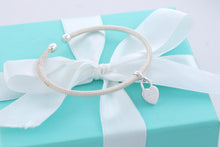 Load image into Gallery viewer, Return To Tiffany &amp; Co. Silver Dangling Heart Charm Mesh Cuff Bracelet
