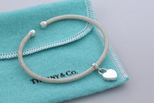 Load image into Gallery viewer, Return To Tiffany &amp; Co. Silver Dangling Heart Charm Mesh Cuff Bracelet
