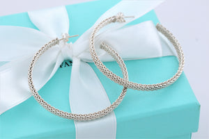 Tiffany & Co. Silver Mesh Large Narrow Hoop Earrings