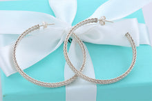 Load image into Gallery viewer, Tiffany &amp; Co. Silver Mesh Large Narrow Hoop Earrings
