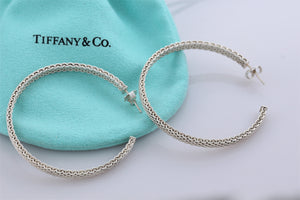 Tiffany & Co. Silver Mesh Large Narrow Hoop Earrings
