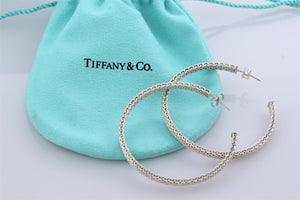 Tiffany & Co. Silver Mesh Large Narrow Hoop Earrings