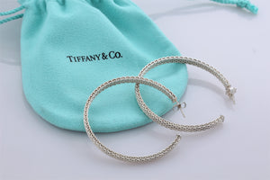 Tiffany & Co. Silver Mesh Large Narrow Hoop Earrings