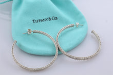 Load image into Gallery viewer, Tiffany &amp; Co. Silver Mesh Large Narrow Hoop Earrings
