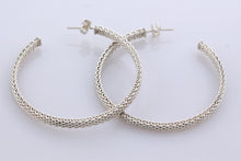 Load image into Gallery viewer, Tiffany &amp; Co. Silver Mesh Large Narrow Hoop Earrings
