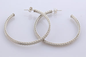 Tiffany & Co. Silver Mesh Large Narrow Hoop Earrings
