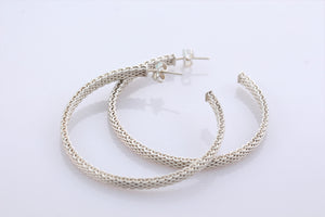 Tiffany & Co. Silver Mesh Large Narrow Hoop Earrings