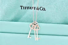 Load image into Gallery viewer, Tiffany &amp; Co. Silver Mini Oval, Heart &amp; Trefoil Triple Key Pendant 20&quot; Necklace
