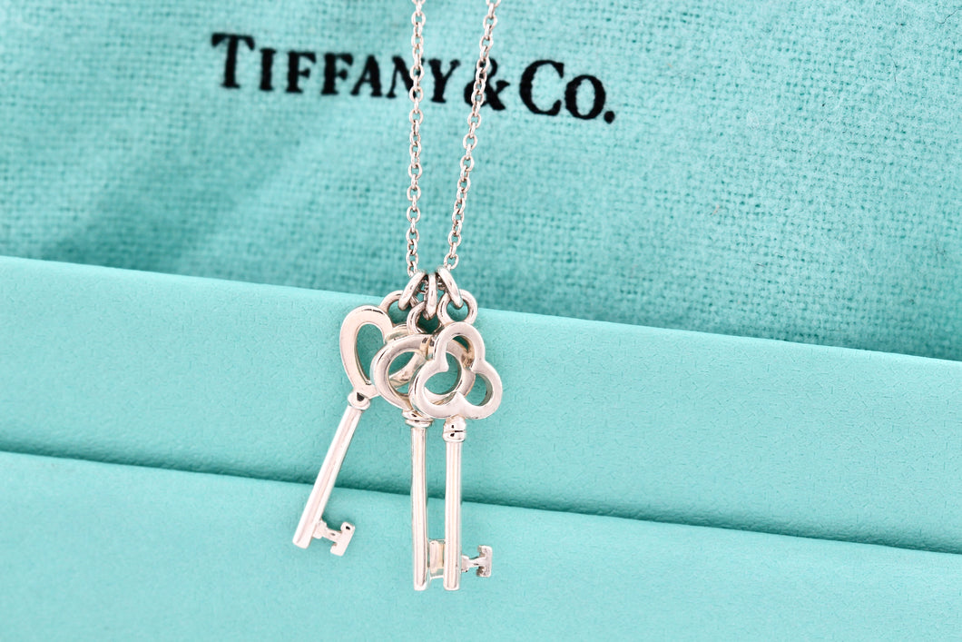 Tiffany & Co. Silver Mini Oval, Heart & Trefoil Triple Key Pendant 20