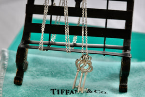 Tiffany & Co. Silver Mini Oval, Heart & Trefoil Triple Key Pendant 20" Necklace