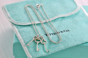 Tiffany & Co. Silver Mini Oval, Heart & Trefoil Triple Key Pendant 20" Necklace