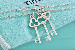 Tiffany & Co. Silver Mini Oval, Heart & Trefoil Triple Key Pendant 20" Necklace