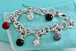 Tiffany & Co. Hardwear Silver Fascination Hematite Carnelian and Onyx Dangle Ball Bracelet