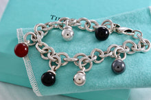 Load image into Gallery viewer, Tiffany &amp; Co. Hardwear Silver Fascination Hematite Carnelian and Onyx Dangle Ball Bracelet

