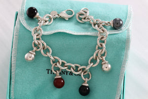 Tiffany & Co. Hardwear Silver Fascination Hematite Carnelian and Onyx Dangle Ball Bracelet