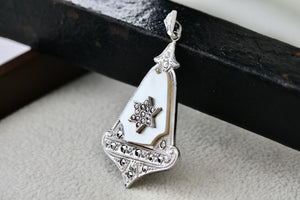 Theda Sterling Silver Mother Of Pearl Star of David Pendulum Rhinestone Charm Pendant