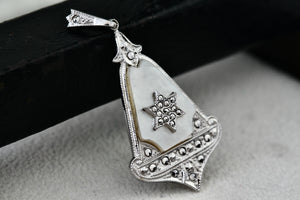 Theda Sterling Silver Mother Of Pearl Star of David Pendulum Rhinestone Charm Pendant