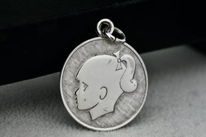 Lamode Sterling Silver "Little Girl" Round Circle Charm Pendant