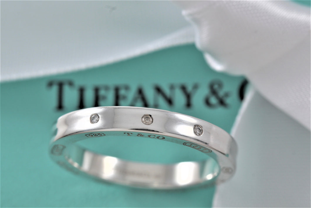 Tiffany & Co. 1837 Silver Narrow 3 Diamond Band Stacking Ring