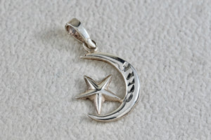 Sterling Silver Star & Moon Etched Pendant