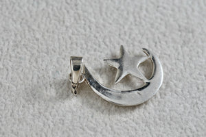 Sterling Silver Star & Moon Etched Pendant