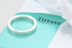 Tiffany & Co. 1837 Silver Narrow 3 Diamond Band Stacking Ring