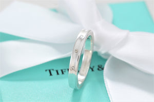 Tiffany & Co. 1837 Silver Narrow 3 Diamond Band Stacking Ring