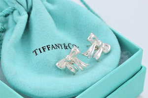 Tiffany & Co. Silver Ribbon Bow Stud Earrings Vintage