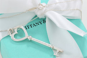 Tiffany & Co. Silver Large Heart 2.25 Inch Key Pendant Necklace